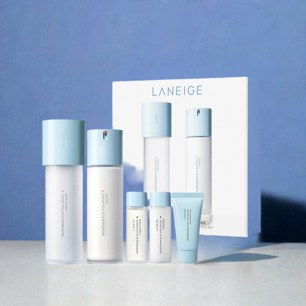 LANEIGE Water Bank Blue Hyaluronic Essence Toner & Emulsion Set (For Dry & Sensitive Skin)